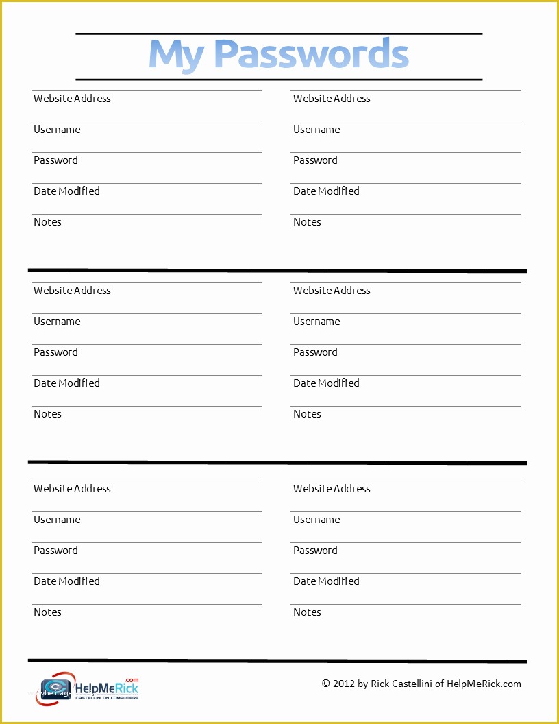 Free Password Template Of 7 Best Of User and Password Sheet Printable Free