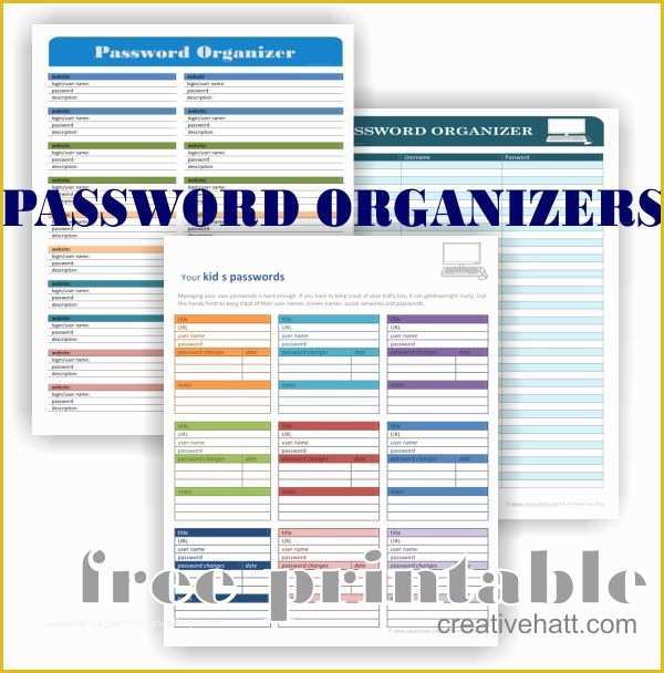 Free Password Template Of Creativehatt Password organizers Free Printables