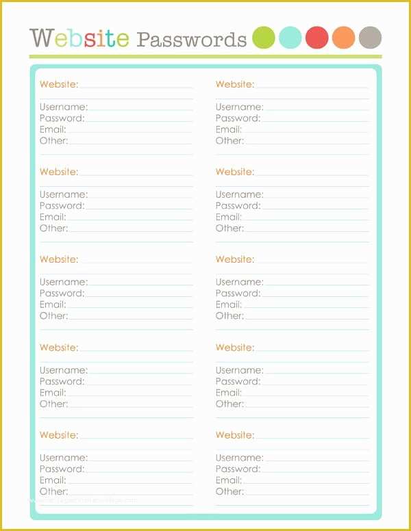 Free Password Template Of Free Password Keeper Template Printable