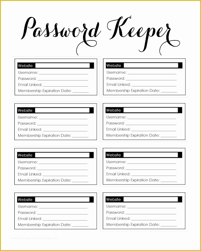 Free Password Template Of Free Printable Family Planner