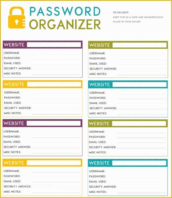 Free Password Template Of Free Printable organizer Templates Printable Pages
