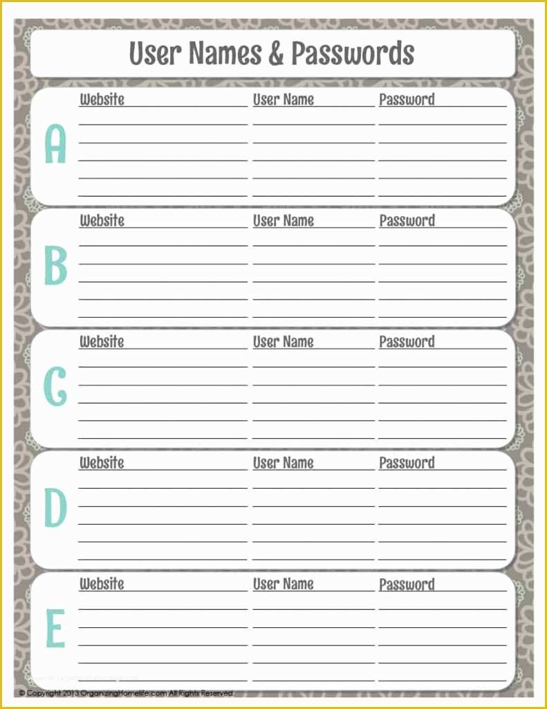 Free Password Template Of Password Keeper Template Excel Google Docs Printable