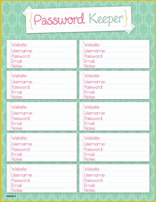 Free Password Template Of Printable Password Keeper Notebook