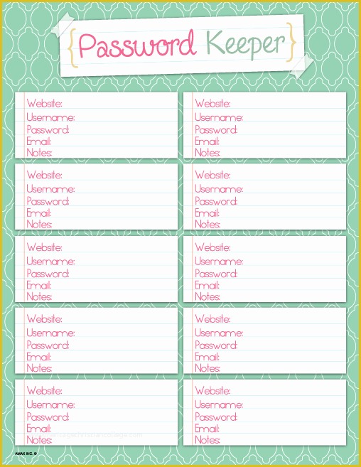 Free Password Template Of Printable Password Keeper Notebook