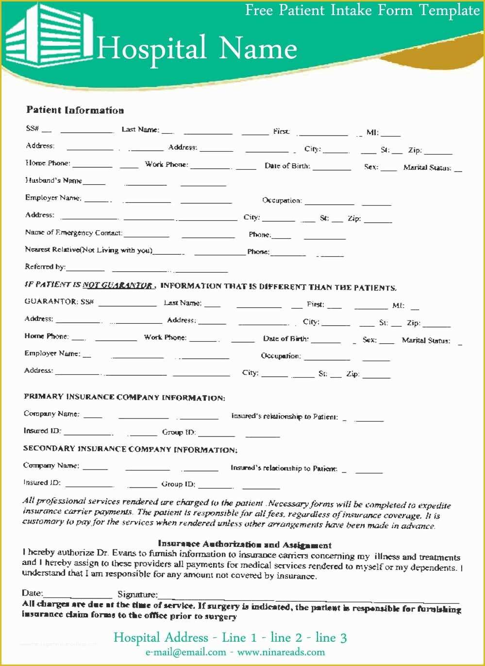Free Patient Intake form Template Of Free Patient Intake form Template Ninareads
