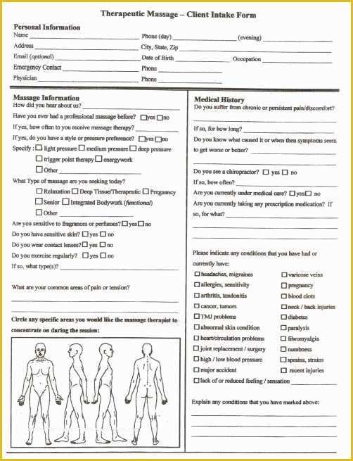 Free Patient Intake form Template Of Free Printable Massage Intake forms