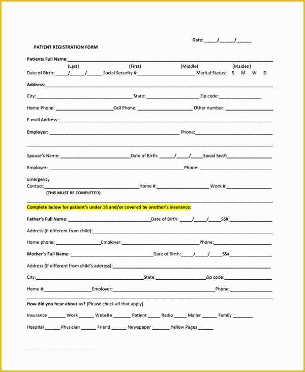Free Patient Registration form Template Of 32 Sample Free Registration forms