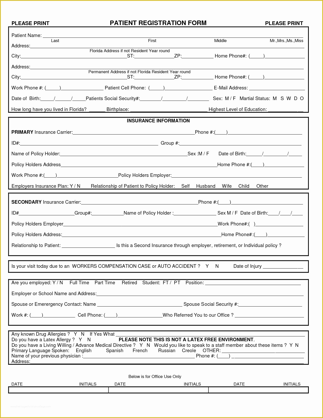 Free Patient Registration form Template Of Best S Of Printable Patient Registration forms