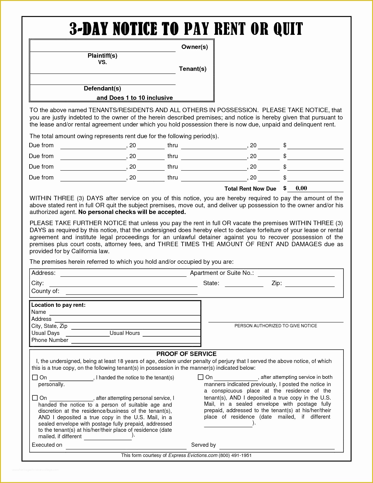 Free Pay or Quit Notice Template Of 10 Best Of Notice to Vacate form California 30
