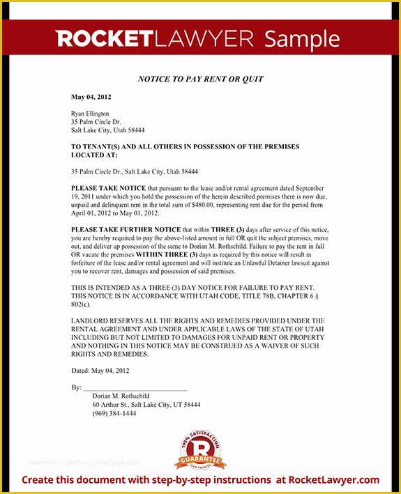 Free Pay or Quit Notice Template Of Eviction Notice Utah 3 Day Notice to Pay Rent or Quit