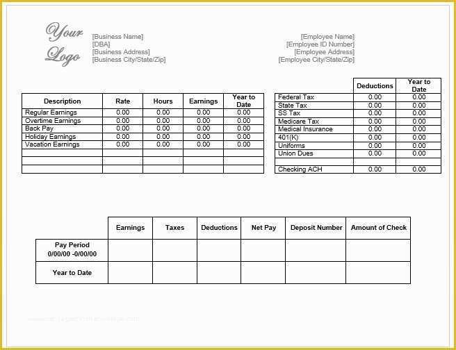Free Pay Stub Template Microsoft Word Of Paycheck Stub Template