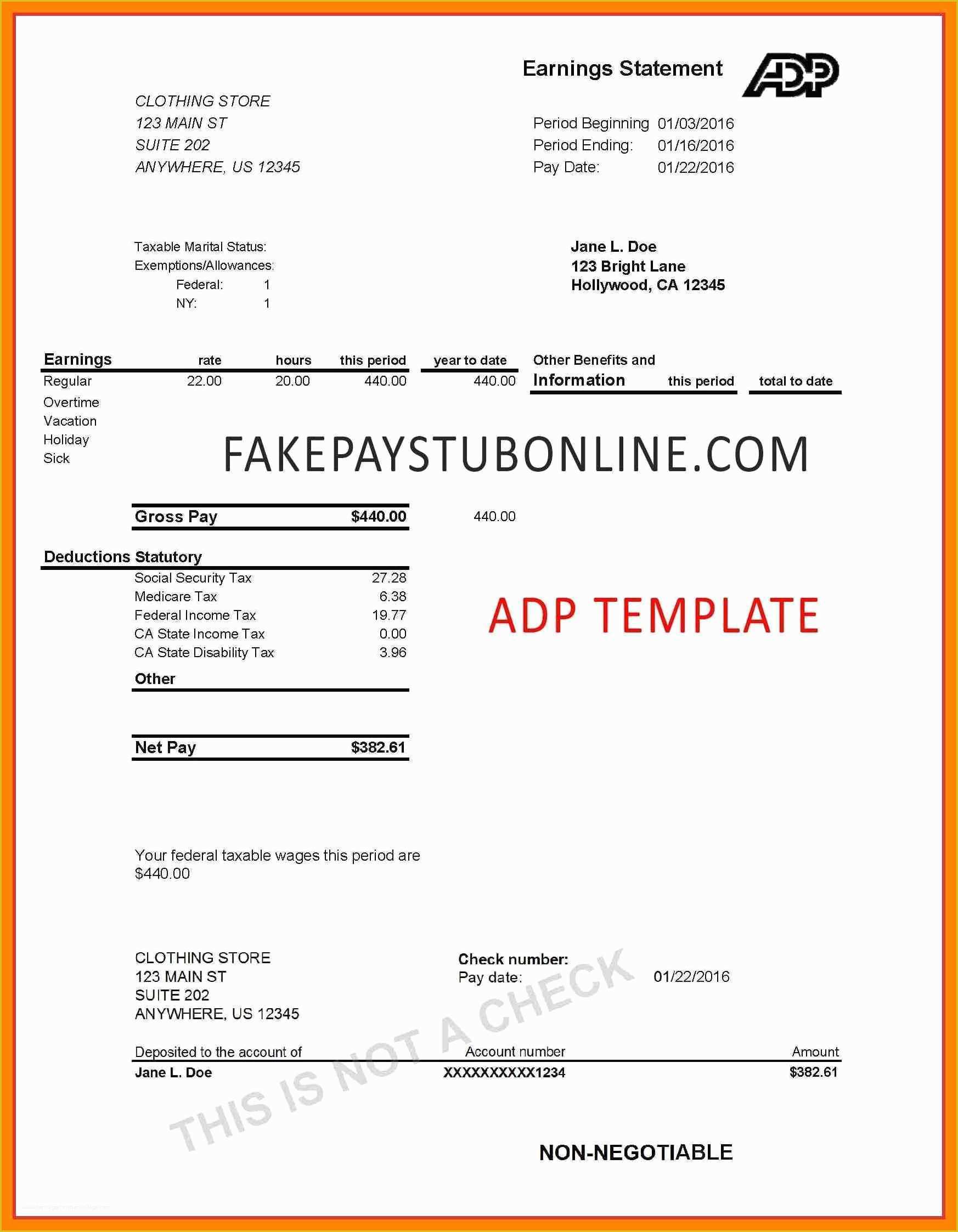 Free Pay Stub Template with Calculator Of Adp Payroll Stubs Free Pay Stub Template with Calculator