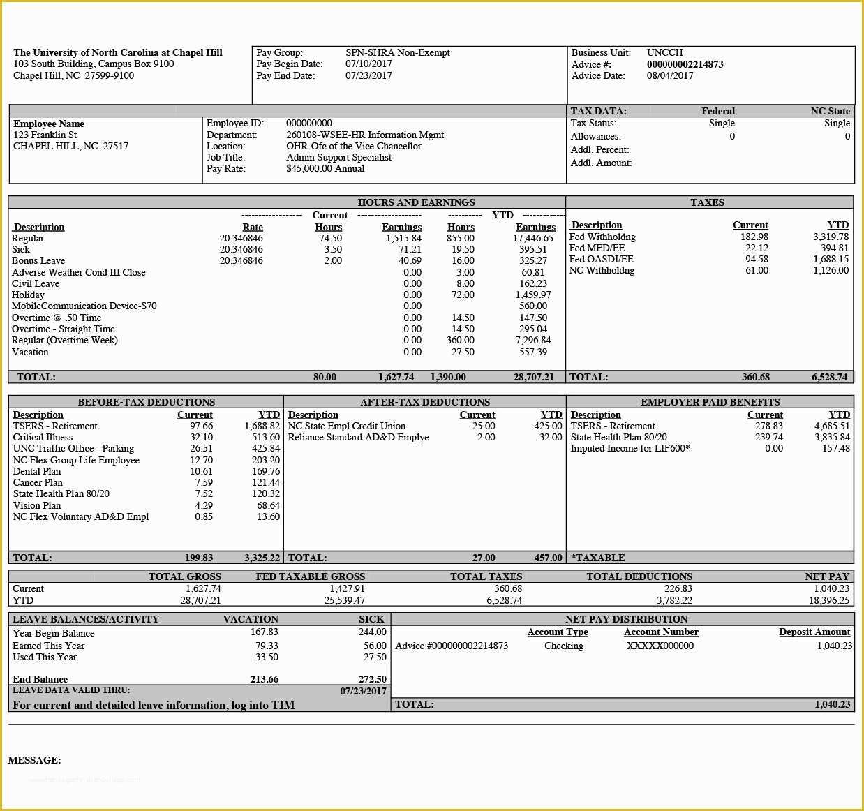 Free Printable Pay Stub Template With Calculator