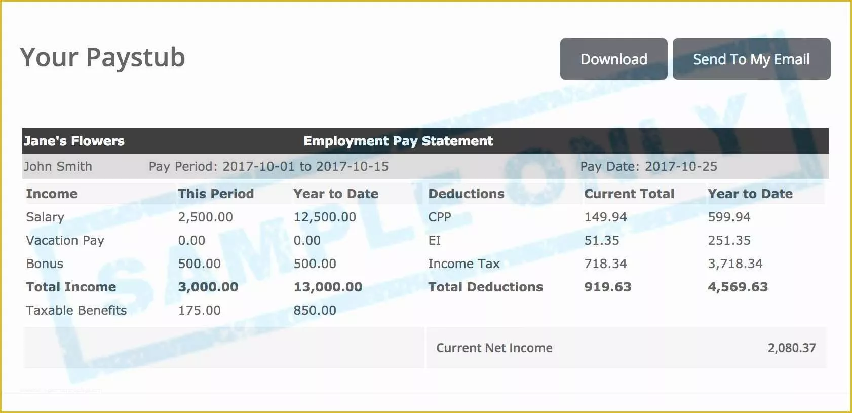 Free Pay Stub Template With Calculator Canada