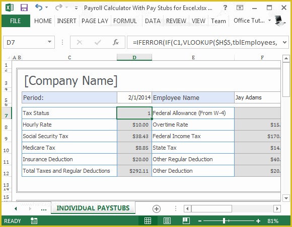 Free Pay Stub Template with Calculator Of Payroll Calculator with Pay Stubs for Excel