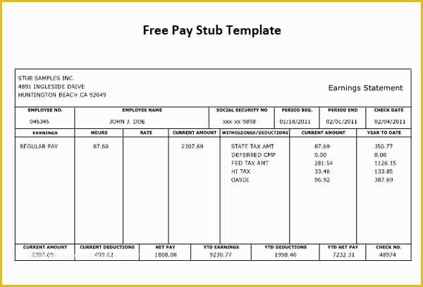 Free Paycheck Stub Template Download Of 62 Free Pay Stub Templates Downloads Word Excel Pdf Doc