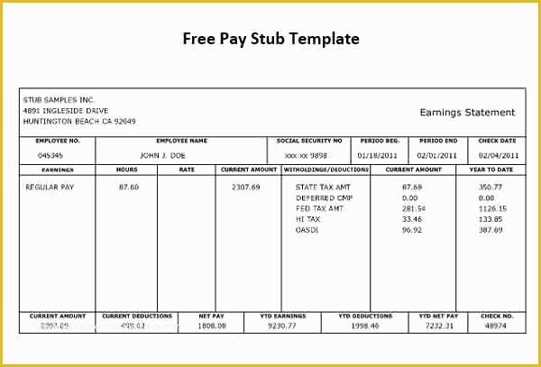 Free Paycheck Stub Template Of 62 Free Pay Stub Templates Downloads Word Excel Pdf Doc