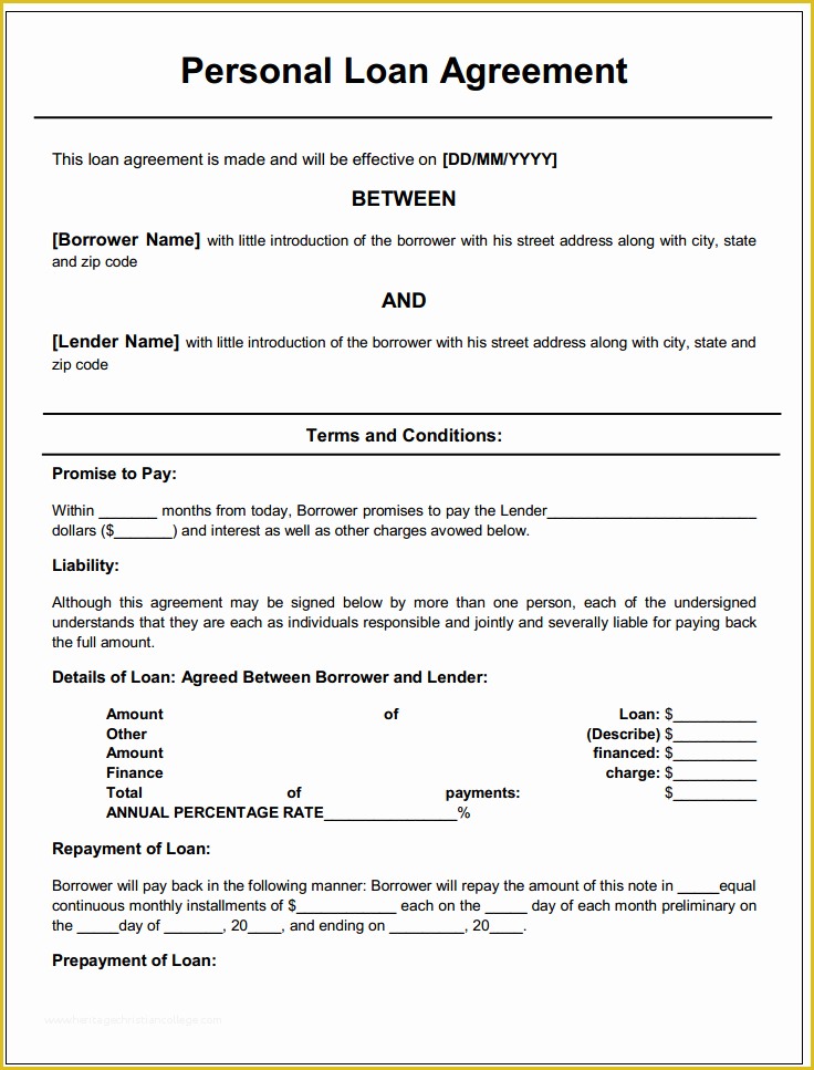 Free Payment Agreement Template Of Personal Loan Agreement