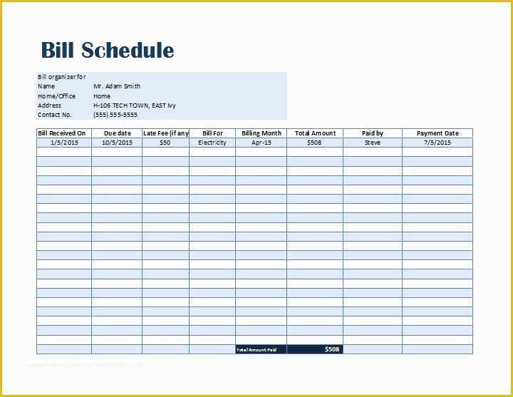 Free Payment Tracker Template Of Bill Payment Schedule Template