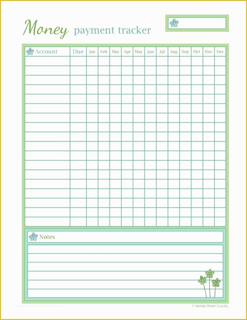 Free Payment Tracker Template Of Free Printable Bill Payment Tracker From Spring Home