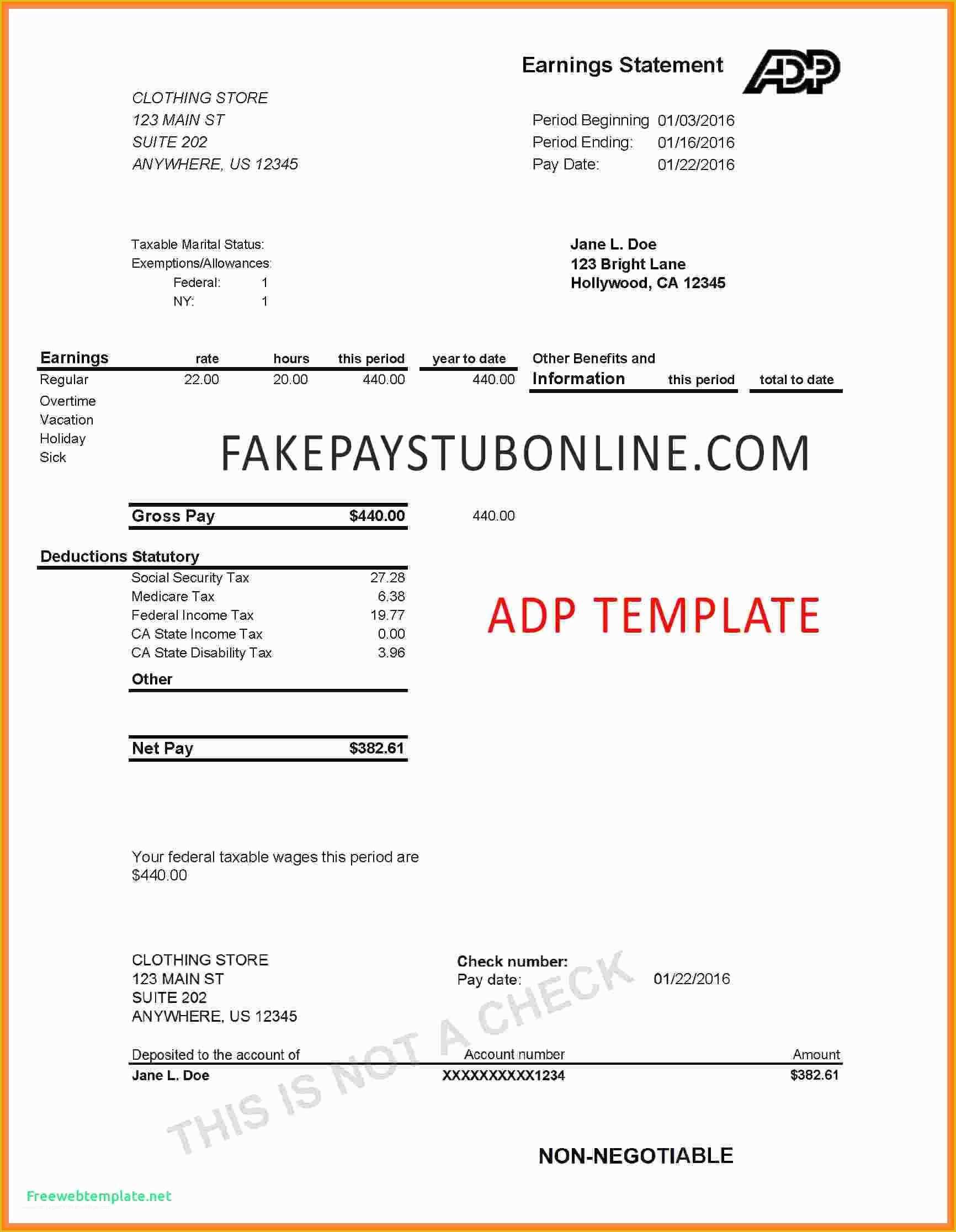 Free Payroll Pay Stub Template Of 10 Payroll Check Creator 