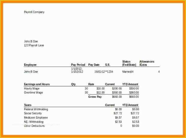 Free Payroll Pay Stub Template Of 5 Excel Pay Stub Template Free