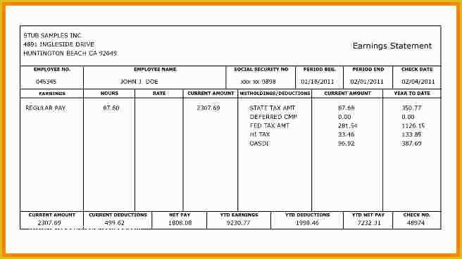 Free Payroll Pay Stub Template Of 5 Fillable Pay Stub Pdf