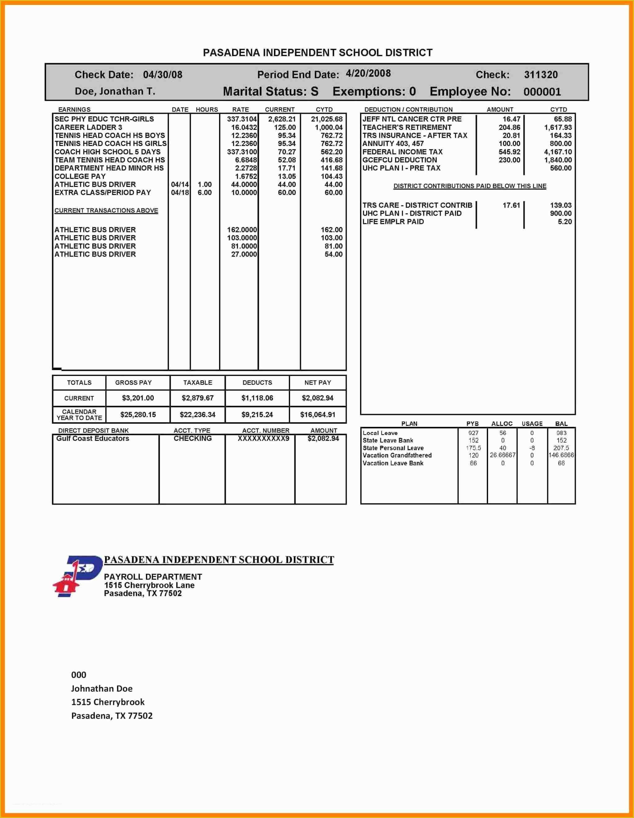 Free Payroll Pay Stub Template Of 8 Self Employed Pay Stub Template