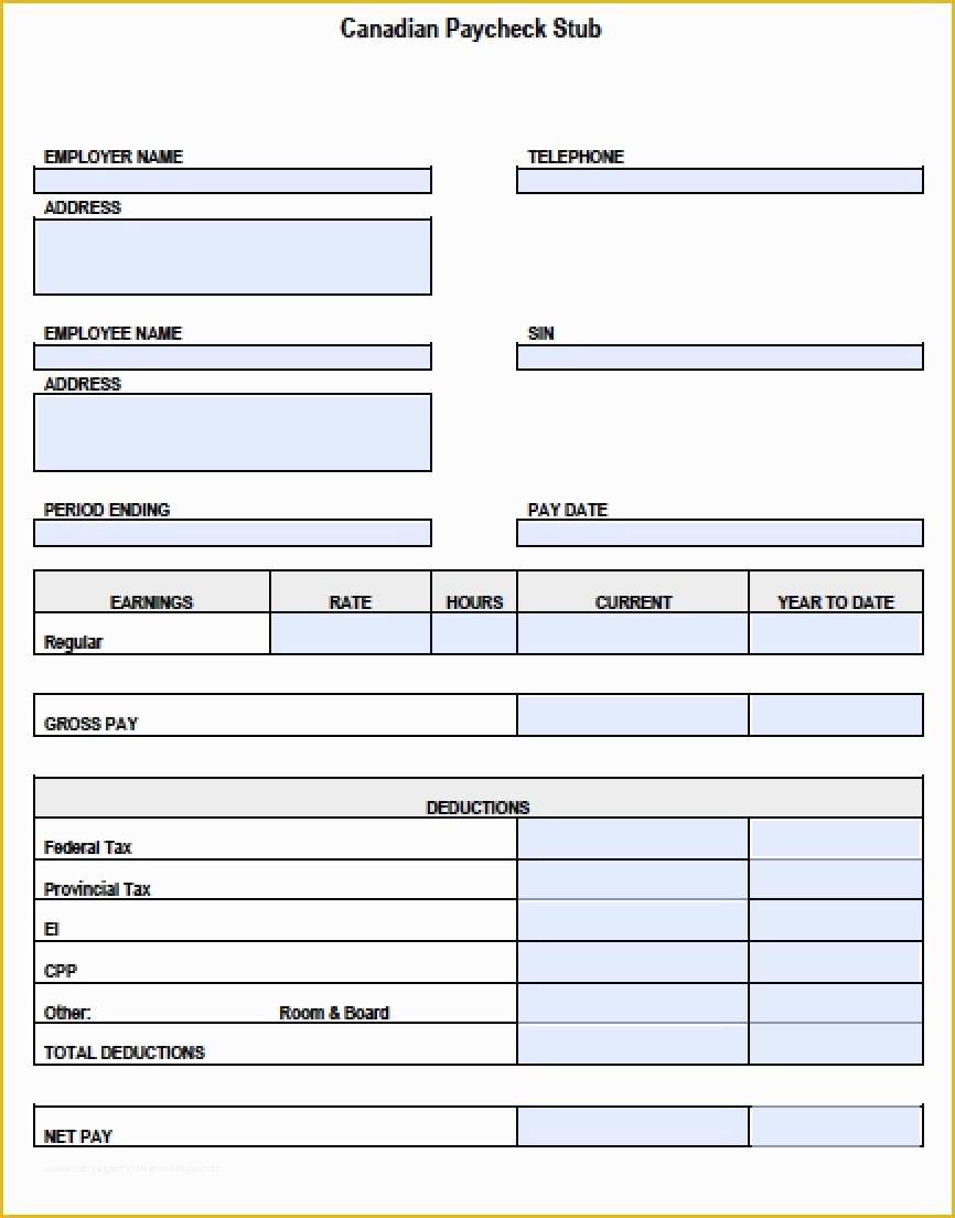 Free Payroll Pay Stub Template Of Canadian Pay Stub Template Pdf Templates Resume