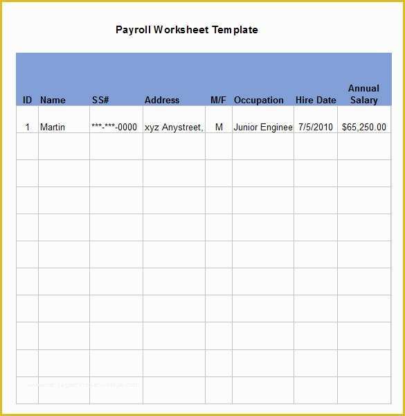 Free Payroll Template Of 5 Payroll Worksheet Templates – Free Excel Documents