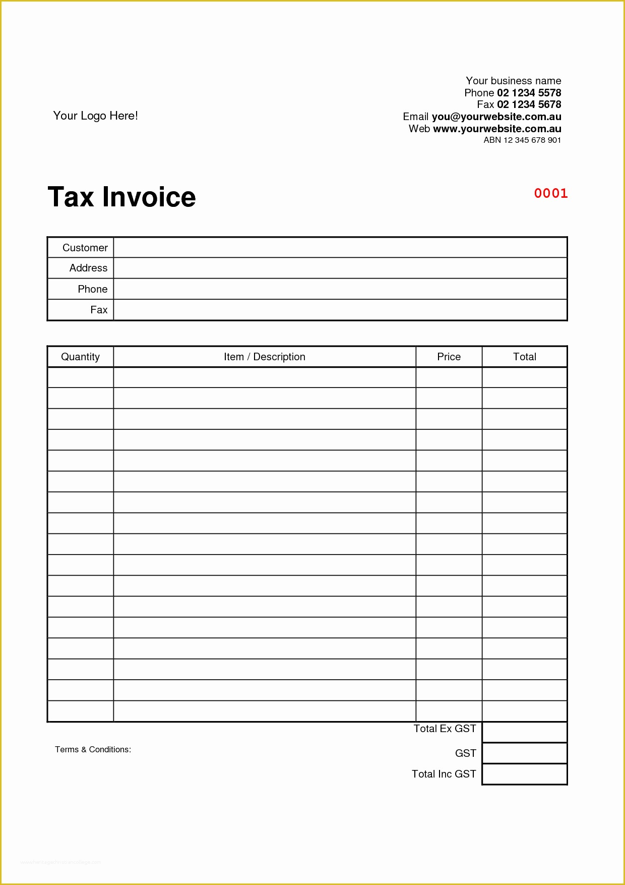 Free Pdf Templates Of Invoice Template Australia Word