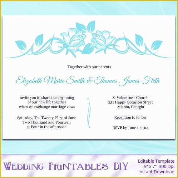 Free Pdf Wedding Invitation Templates Of Diy Printable Wedding Invitation Templates Aqua Blue