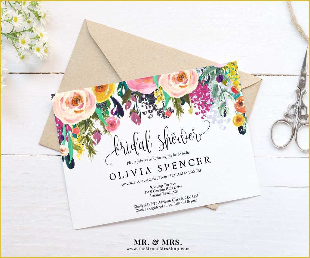 Free Pdf Wedding Invitation Templates Of Editable Watercolor Floral Bridal Shower Invitation Template