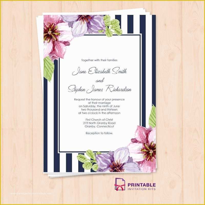 Free Pdf Wedding Invitation Templates Of Free Pdf Download Retro Stripes Floral Wedding Invitation