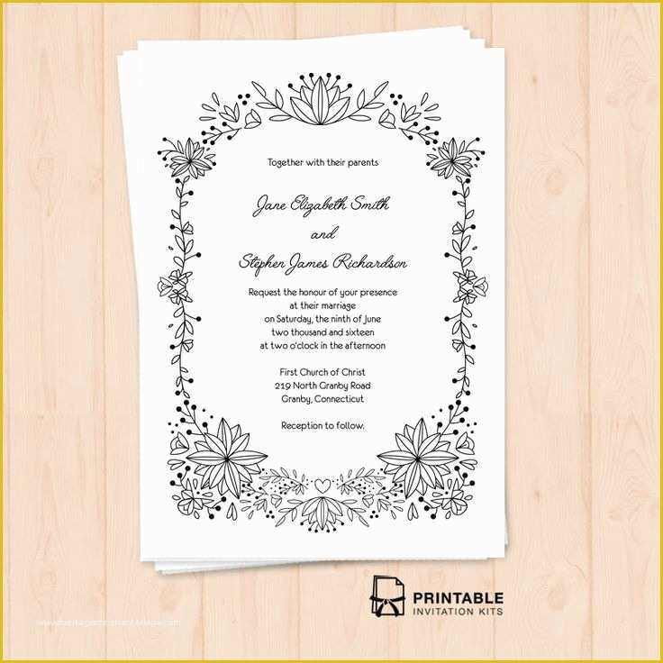 Free Pdf Wedding Invitation Templates Of Free Pdf Templates Doodle Foliage Frame Free Wedding
