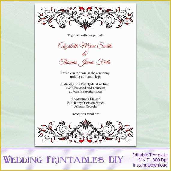 Free Pdf Wedding Invitation Templates Of Red and Black Wedding Invitation Template Diy Birthday