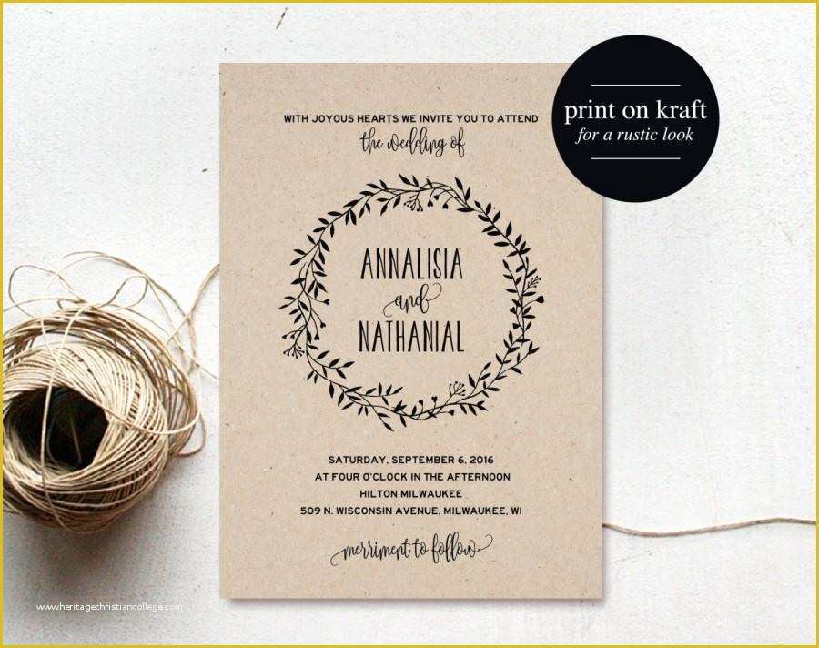 Free Pdf Wedding Invitation Templates Of Rustic Wedding Invitation Printable Wreath Country