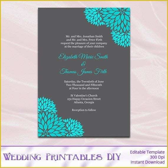 Free Pdf Wedding Invitation Templates Of Teal and Gray Wedding Invitations Template Diy Printable