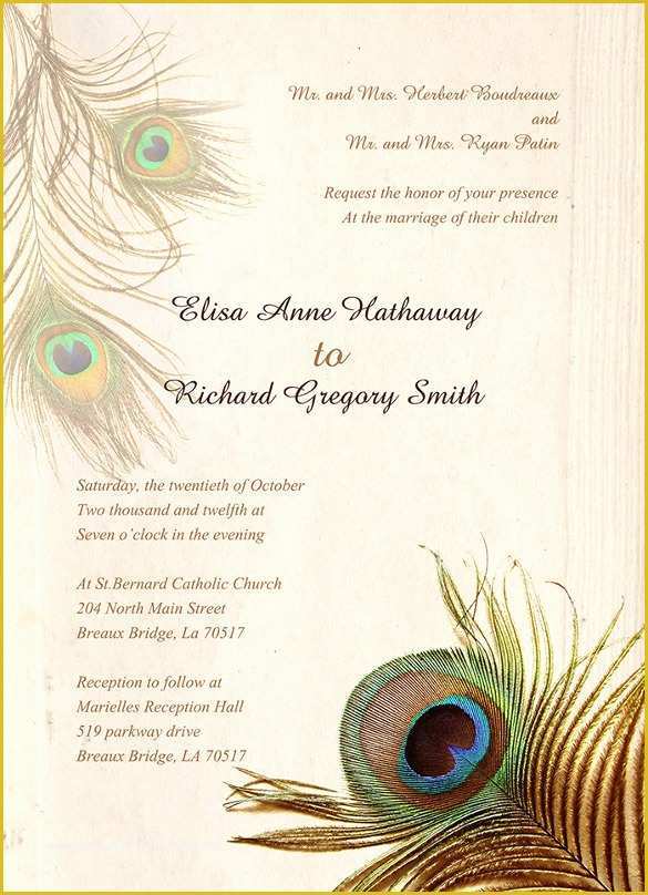 Free Peacock Wedding Invitation Templates Of 23 Peacock Wedding Invitation Templates – Free Sample