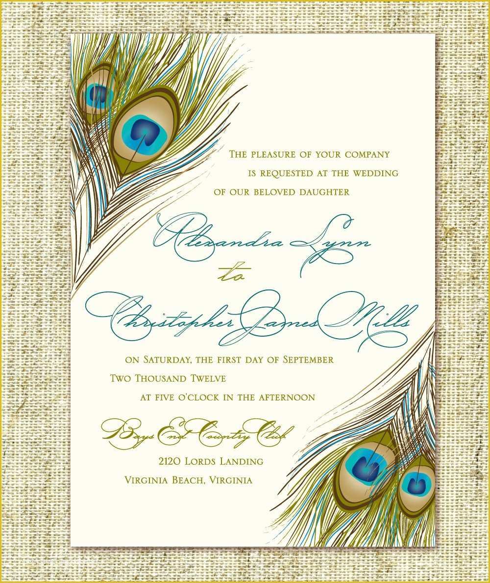 Free Peacock Wedding Invitation Templates Of Peacock Feather Invitation Template