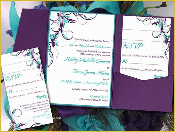 Free Peacock Wedding Invitation Templates Of Peacock Pocketfold Wedding Invitation Template Set Teal