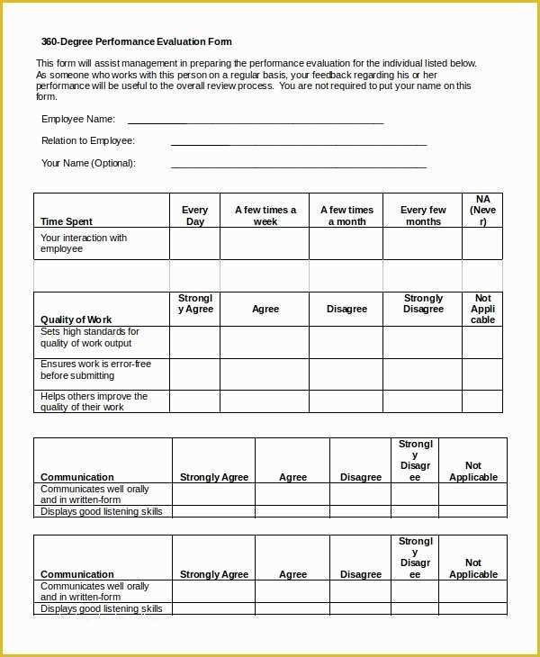 Free Performance Review Template Of 7 Sample 360 Evaluations