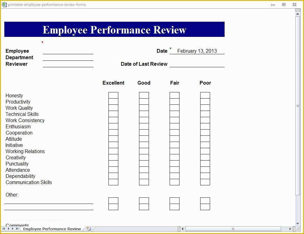 Free Performance Review Template Of Employee Evaluation forms and Performance Appraisal form