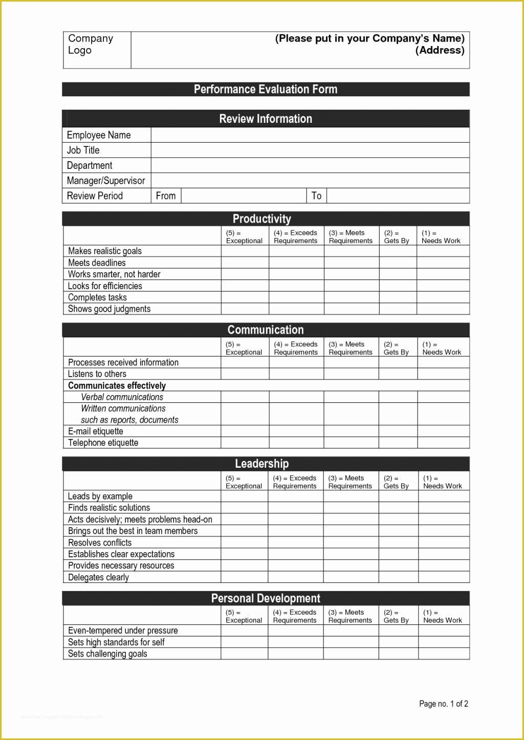 Free Performance Review Template Of Employee Performance Review Template Doc Evaluation form