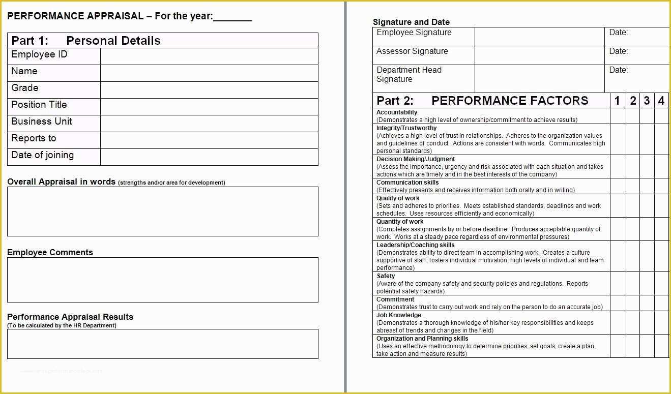 Free Performance Review Template Of Performance Appraisal form Template
