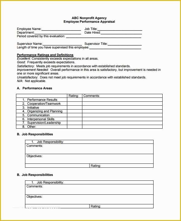 Free Performance Review Template Of Sample Employee Performance Review Template 8 Free