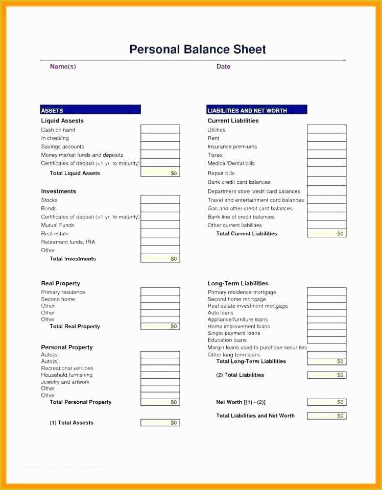 Free Personal Balance Sheet Template Of 15 Personal Balance Sheet Examples