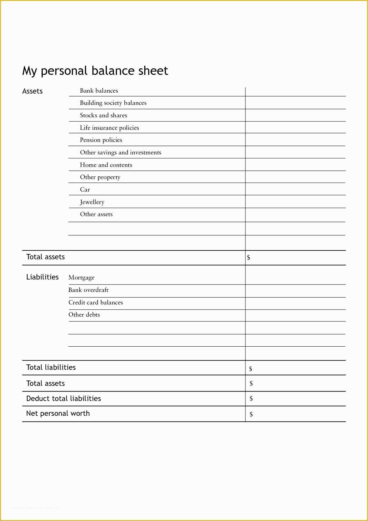 Free Personal Balance Sheet Template Of Free Personal Balance Sheet Template – Amandae
