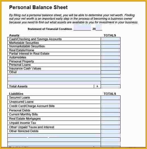 Free Personal Balance Sheet Template Of Personal Balance Sheet Example