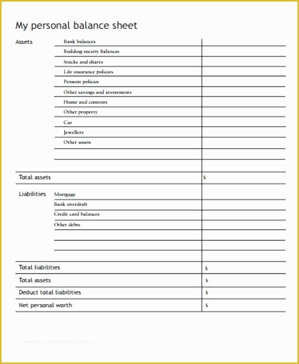 Free Personal Balance Sheet Template Of Personal Balance Sheet Template Excel Sufficient nor Free